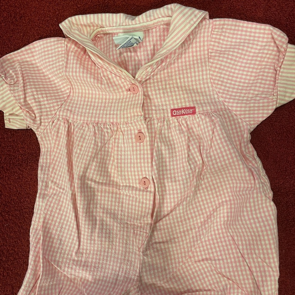 Pink & white checkered OshKosh short-sleeved one-piece w/4-snap bottom closure